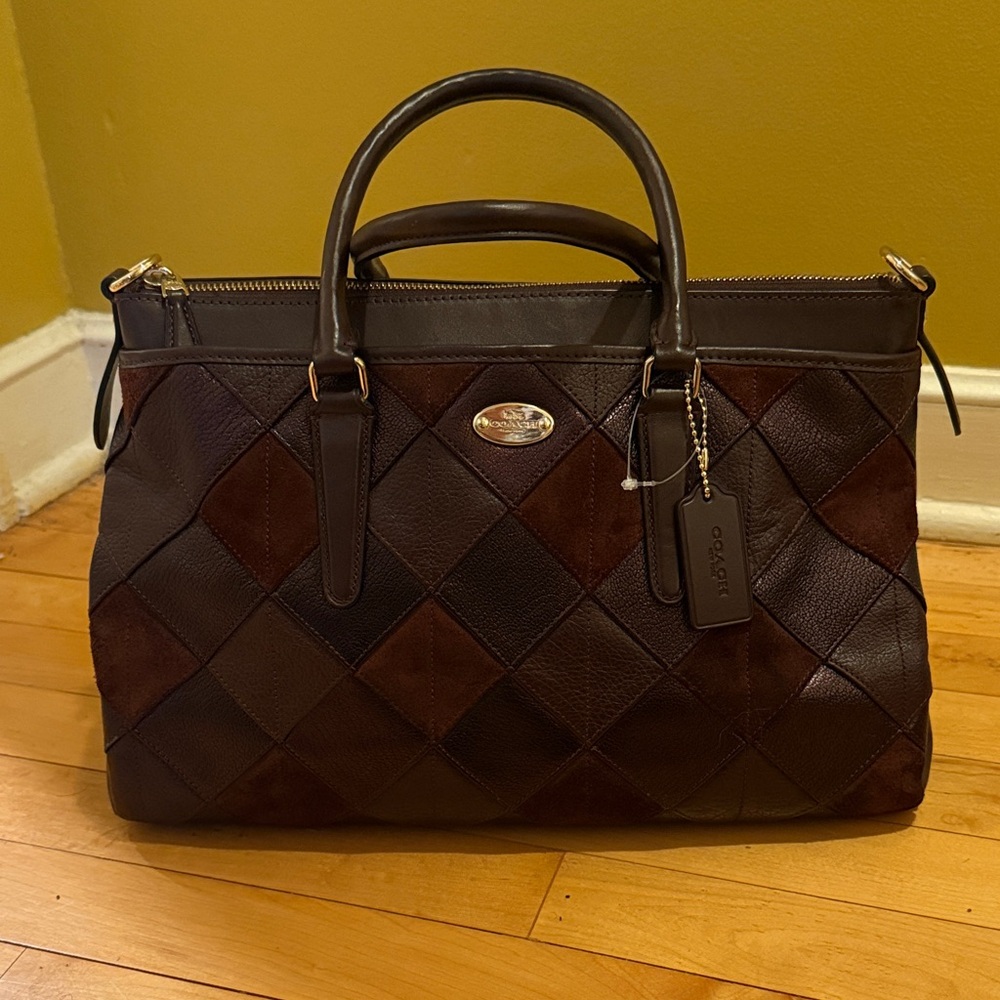 Coach Brown Patchwork Leather Briefcase Satchel - image 1